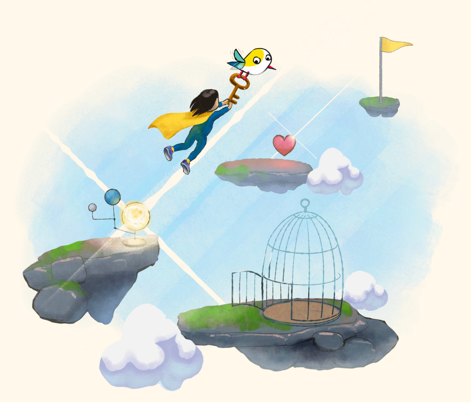 The Rarebird lifts a child toward new heights, unlocking the child's potential to reach new goals and milestones in knowledge, creativity, and confidence