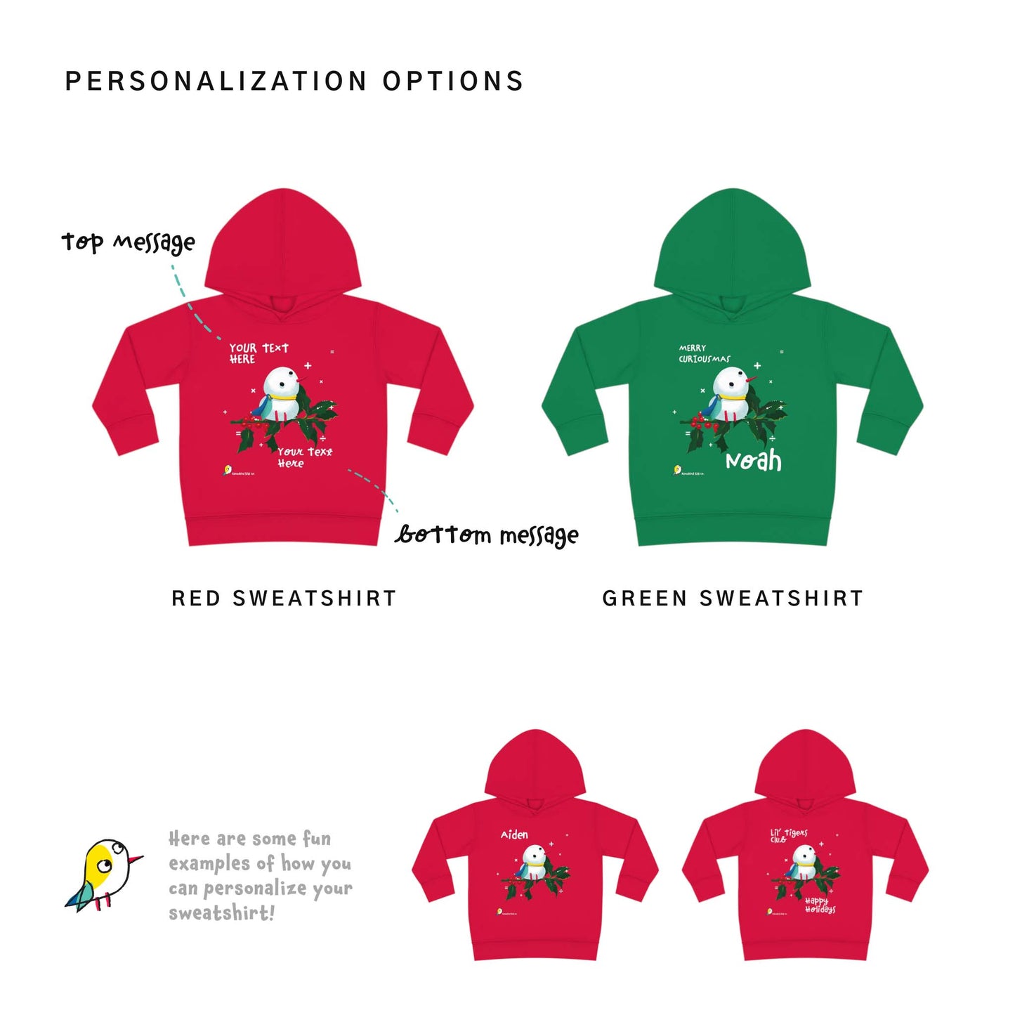 Snowbird & Math - personalized Christmas sweater (toddler sizes, 2-6)